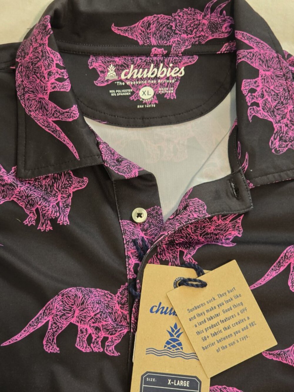 NWTs Chubbies Performance Polo : Pink Triceratops (XL) - Picture 3 of 6